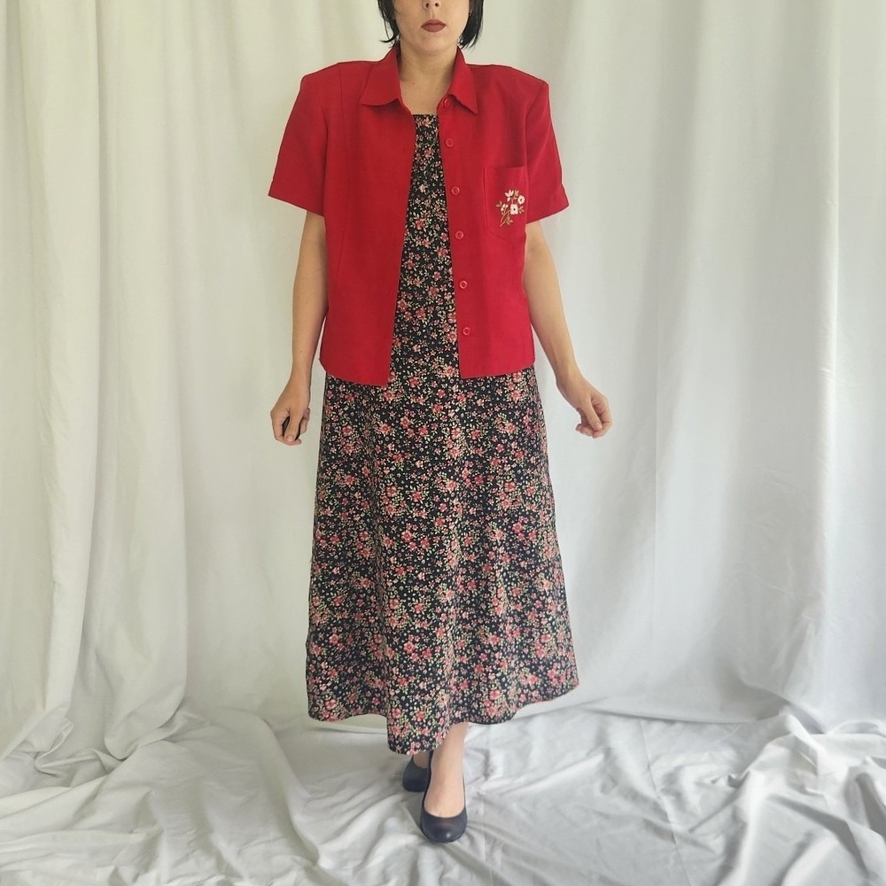 90s/00s Black and Red Floral Dress and Top